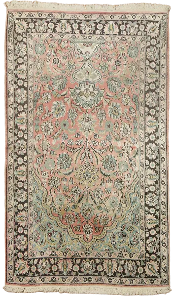 Pink Silk Vintage Kashmir Oriental Rug 3x5