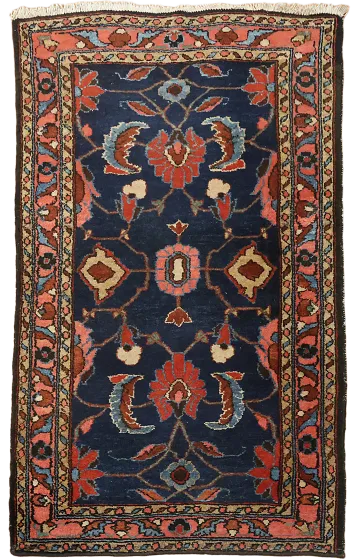 Blue Collectible Vegetable Dye Vintage Malayer Persian Wool Rug 3x4