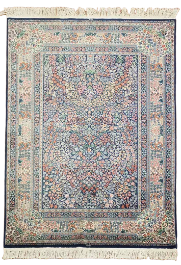Blue All Over Floral Wool Kerman Persian Area Rug 6x8