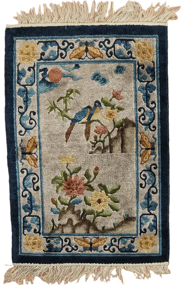 Vintage Silk Art Deco Chinese Pictorial Rug 2x3