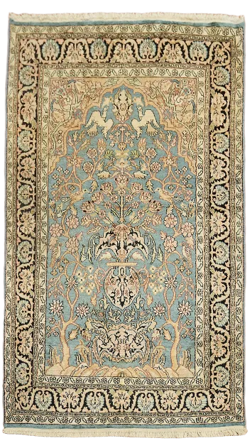 Blue Vintage Kashmir Oriental Silk Rug 3x5