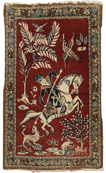 Vintage Tribal Pictorial Wool & Silk Tabriz Persian Rug 3x4
