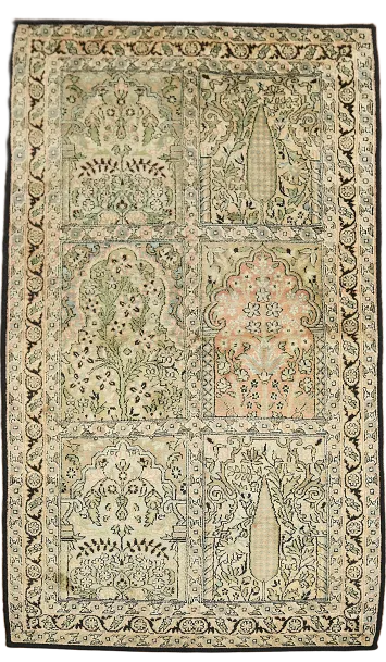 Vintage Silk Floral Kashmir Oriental Rug 2x4