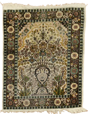 Old Vintage Silk Floral Kashmir Oriental Rug 2x3
