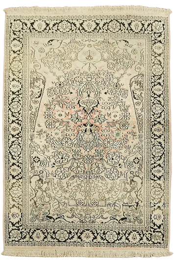 Vintage Silke Floral Kashmir Oriental Rug 3x5
