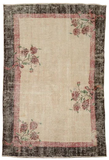 Distressed Vintage Wool Anatolian Turkish Rug 5x7