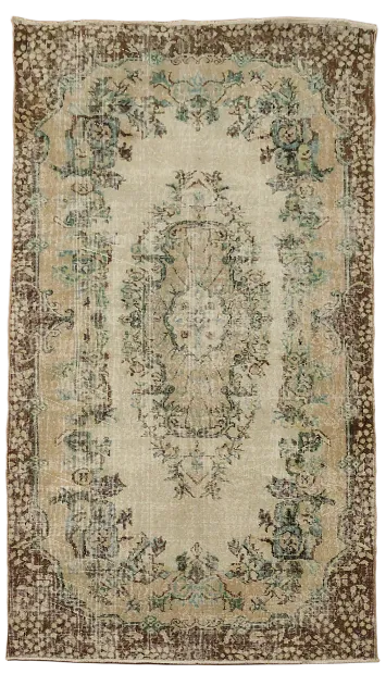 Floral Vintage Wool Anatolian Turkish Rug 4x7