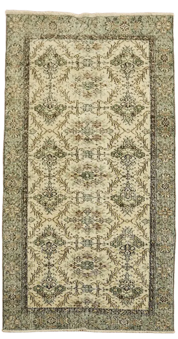Vintage Distressed Wool Anatolian Turkish Rug 4x7