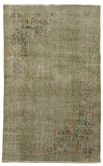 Green Distressed Vintage Wool Anatolian Turkish Rug 4x6