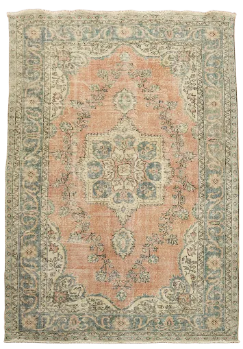Distressed Vintage Wool Anatolian Turkish Area Rug 7x9
