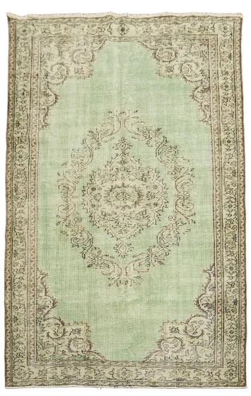 Green Vintage Distressed Anatolian Turkish Wool Rug 6x9