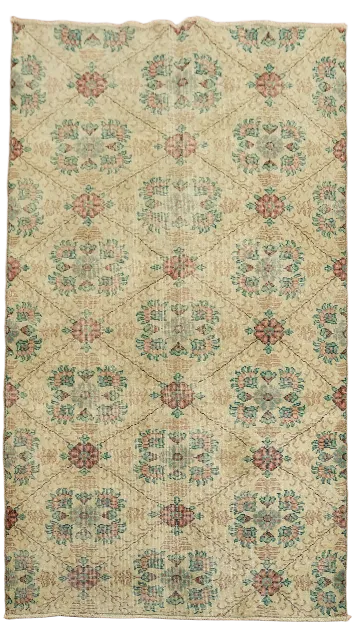 Vintage Distressed Wool Anatolian Turkish Rug 4x7