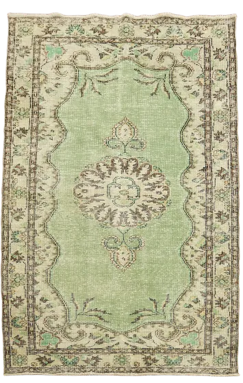 Green Vintage Wool Distressed Anatolian Turkish Area Rug 5x8