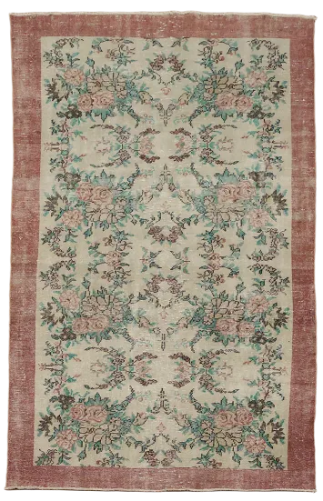 Decorative Vintage Anatolian Turkish Distressed Wool Rug 6x9
