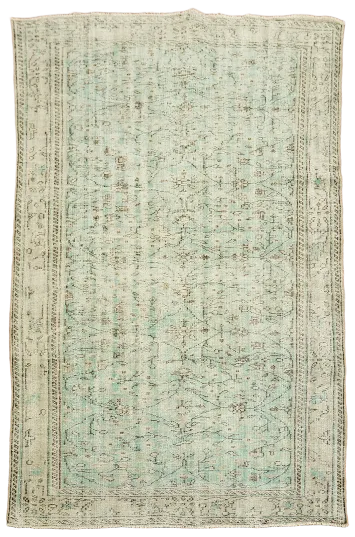 Green Vintage Distressed Anatolian Turkish Area Rug 6x8