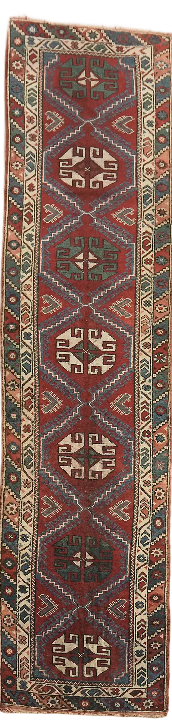 Old Vintage Tribal Wool Anatolian Turkish Runner Rug 2x10