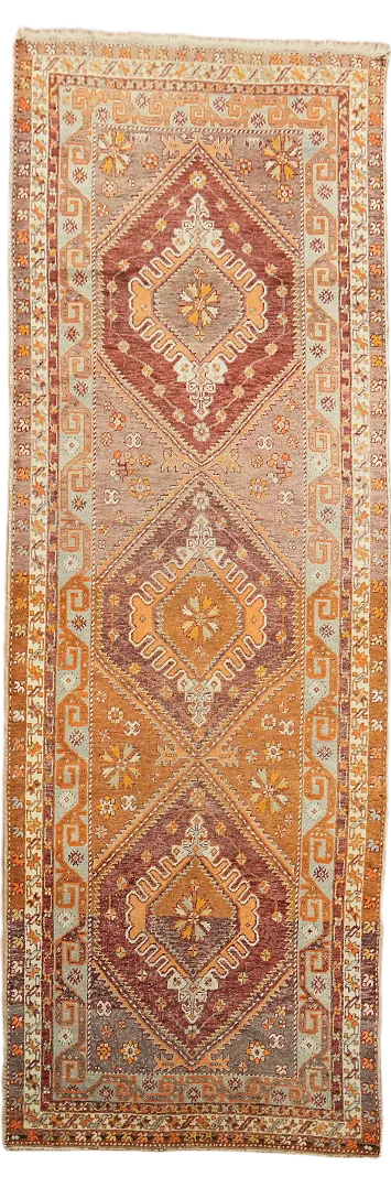 Vegetable Dye Vintage Oushak Turkish Runner Wool Rug 4x11
