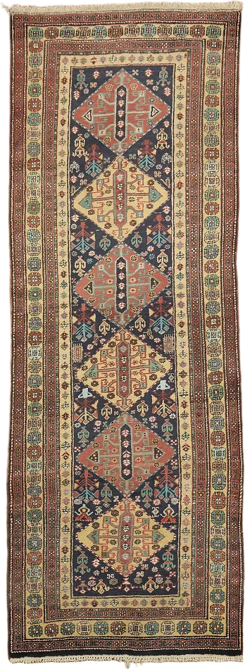 Blue Vintage Tabriz Persian Runner Wool Rug 4x10