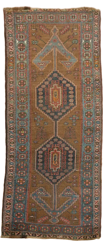 Old Vintage Heriz Serapi Persian Runner Wool Rug 4x9