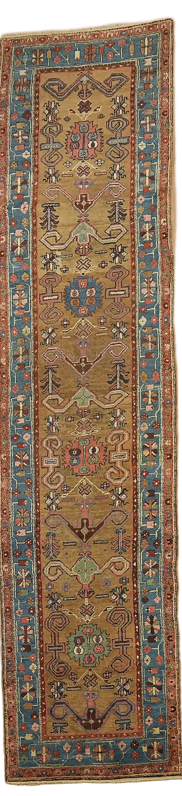 Pre-1900 Antique Heriz Bakhshayesh Persian Runner Wool Rug 3x15