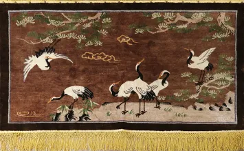 Old Vintage Pictorial Art Deco Chinese Silk Rug 3x5