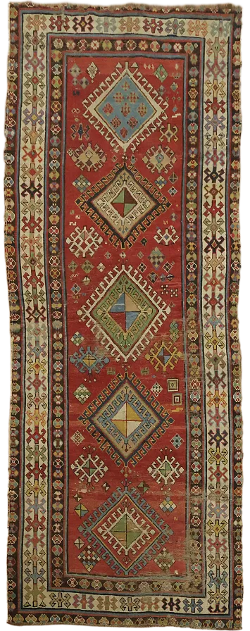 Pre-1900 Antique Kazak Oriental Runner Wool Rug 3x8