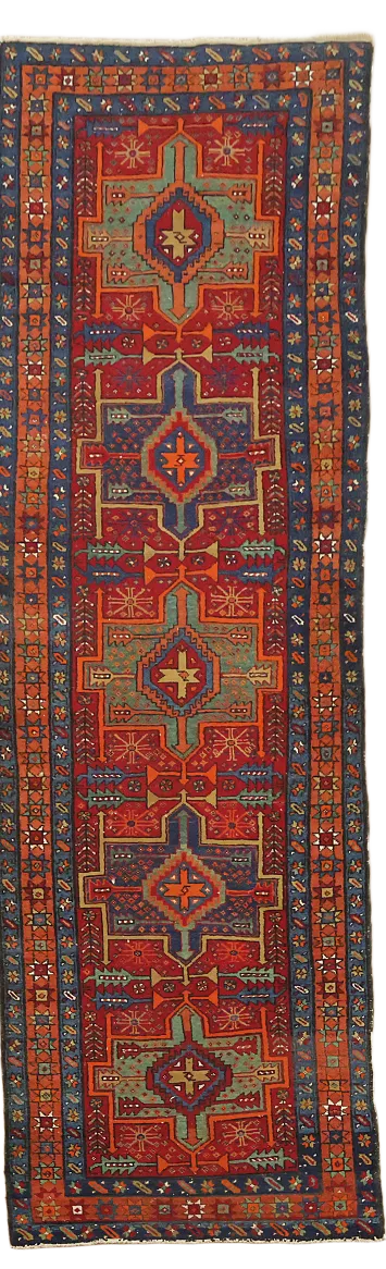 Vintage Heriz Serapi Persian Runner Wool Rug 3x12