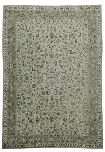 Vintage Green Floral Kashan Persian Wool Area Rug 9x13