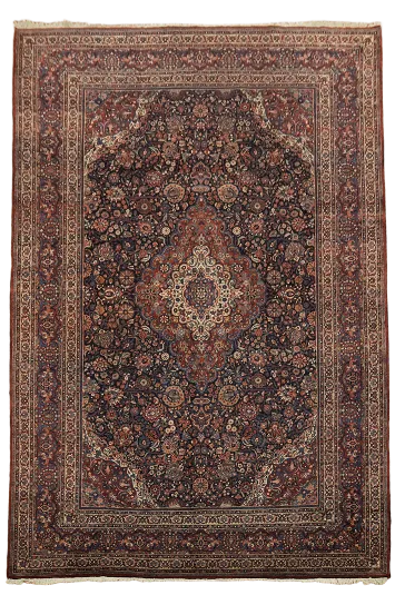 Vintage Blue Kashan Persian Large Wool Rug 11x17