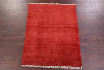 Contemporary Modern 4x5 Gabbeh Shiraz Red Persian Wool Rug