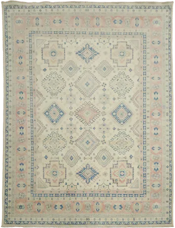 South-western Blue and Beige Kazak Pakistani Area Rug with Geometric Patterns 9x12