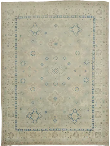 Antique-Inspired Muted Green Rug in Subtle Tones and Geometric Designs 9x12