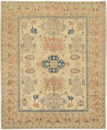 Classic Beige and Blue Kazak Traditional Handmade Rug 8x10