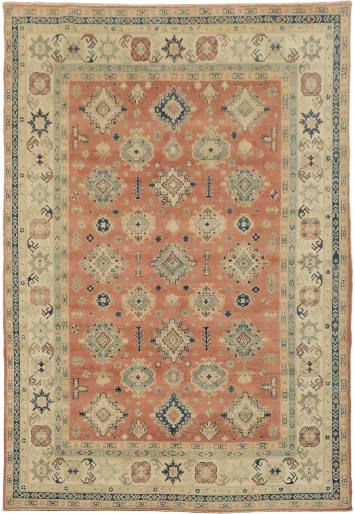 Luxury soft coral orange Geometric Kazak Pakistani Rug 8'x12'