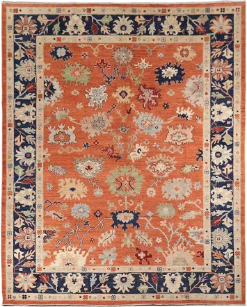 Rust Color All Over Floral Wool Oriental Oushak Turkish Area Rug 10x12