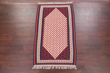 Geometric Ivory Tribal Nomad 4x6 Kilim Sanandaj Persian Area Rug