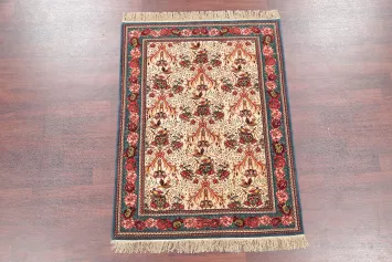 Silk Bird Design 4x6 Vegetable Dye Bidjar Senneh Persian Area Rug