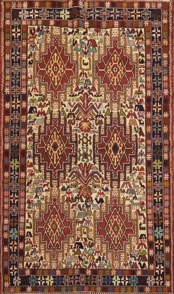 Authentic Handwoven Kilim Tribal Animal Design Persian Rug 4x7 ft