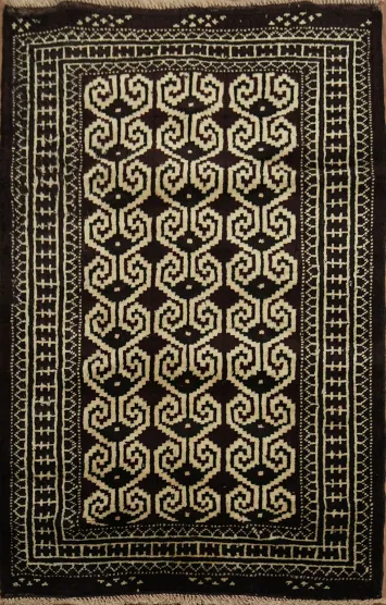 Geometric Turkoman Bokhara Persian Ivory Area Rug 3x4