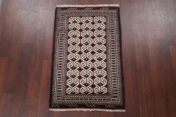 Geometric Turkoman Bokhara Persian Ivory Area Rug 3x4