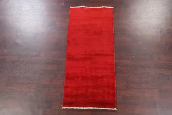 Solid Red Gabbeh Persian Runner Rug 3x6