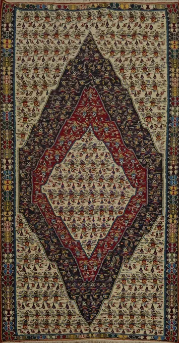 Geometric Tribal Senneh Kilim Persian Area Rug 5x9