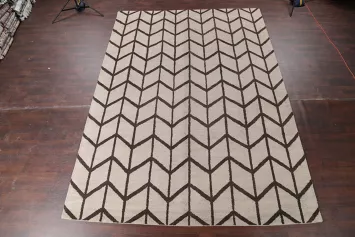 Geometric Moroccan Oriental Hand-Knotted Wool Ivory Area Rug 10x14