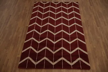 Chevron Style Red Moroccan Indian Area Rug 5x8