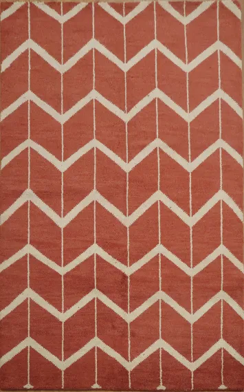 Chevron Style Red Moroccan Indian Area Rug 5x8