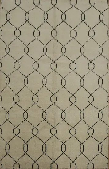 Modern Moroccan Trellis Ivory Area Rug 5x8