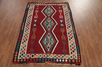 Red Geometric Kilim Shiraz Persian Rug 5x7