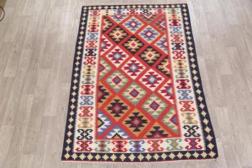Orange Geometric Kilim Shiraz Persian Area Rug 5x7