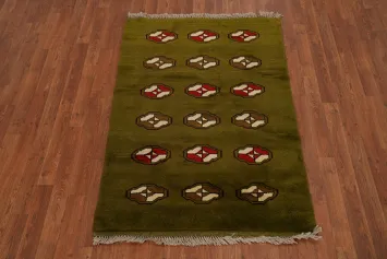 Green Geometric Gabbeh Shiraz Persian Rug 3x5