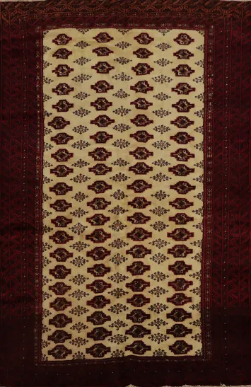 Authentic Turkoman Persian Area Rug 4x6 with Heritage-Inspired Border Art